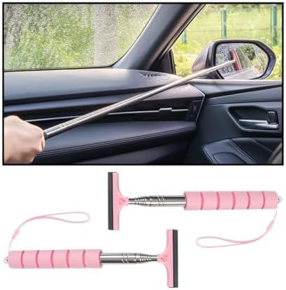 Bittwee 2PCS Car Side Mirror Squeegee, Retractable Auto Rearview Mirror Wiper, All-Purpose Window Squeegee for Cleaning Shower Glass Door, Vehicle Accessories Universal Fit（Pink） by Bittwee