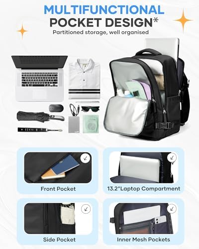 coofay Black Travel Backpack Carry on Flight Approved Mochila De Viaje Personal Item Backpack for Airlines Frontier Airlines Personal Item Bag Large Backpack for Travel Backpacks for Men Women - Image 6