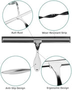 All-Purpose Stainless Steel Shower Squeegee Come with S Hook, 2 Square Sticky Hook 2 Rubber Strips Shower Squeegee for Glass Doors, Windows, Mirrors, Tiles and Car Glass -12 Inches Silver - Image 4