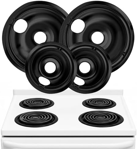 Electric Stove Drip Pans Set of 4 (2 x 6-Inch & 2 x 8-Inch) Replacement Stove Drip Pans for Electric Stove for GE & Hotpoint Ranges - Compatible with WB31M20 & WB31M19 Stove Burner Drip Pan by LindasEssentials