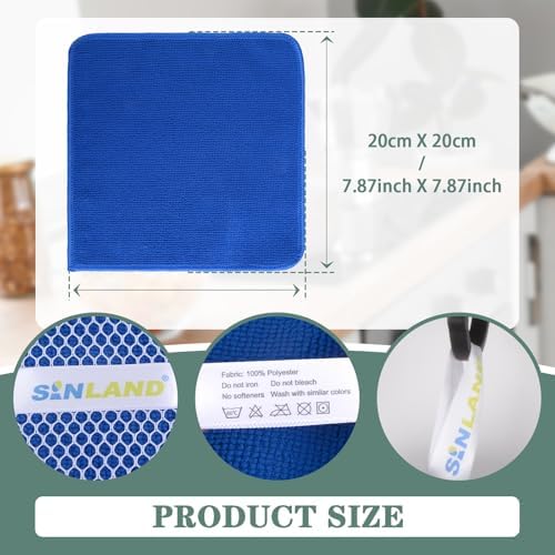 SINLAND Absorbent Microfiber Dish Cloths for Washing Dishes Best Kitchen Cloths Cleaning Cloths with Poly Scour Side 7.87Inchx7.87Inch 10 Pack Dark Blue - Image 2