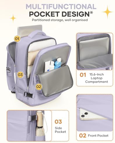 Carry On Backpack Personal Item Travel Backpack For Women Airline/Flight Approved Waterproof Sports Luggage Casual Daypack Small Hiking Backpack Purple - Image 4