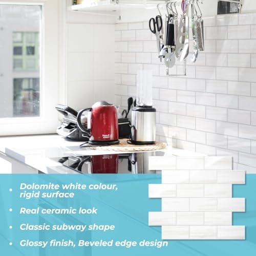 STICKGOO Peel and Stick Backsplash on Subway Tiles, Glossy Dolomite White - Image 3