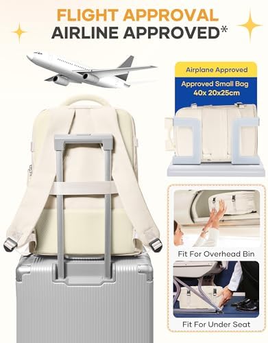 coofay Beige Travel Backpack For Women Men Airline Approved Personal Item Carry On Flight Approved Waterproof Backpack For Traveling On Airplane Weekender Travel Bag - Image 7