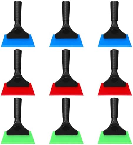 9-Pack Small Squeegee, 5 Inch Window Tint Squeegee Set with Silicone Blades & Non-Slip Handle - Car Windshield Wiper, Glass Shower Door Cleaner, Mirror & Auto Detailing Tool - Red, Blue, Green by Unknown