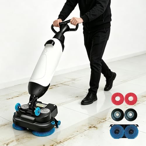 Walk Behind Floor Scrubber, Commercial Floor Cleaning Machine with Dual Brushes, 360° Swivel Head, 13000 Sqft/H, 90~120Min Runtime for Workshops, Garages & Large Floor Areas White by Unknown