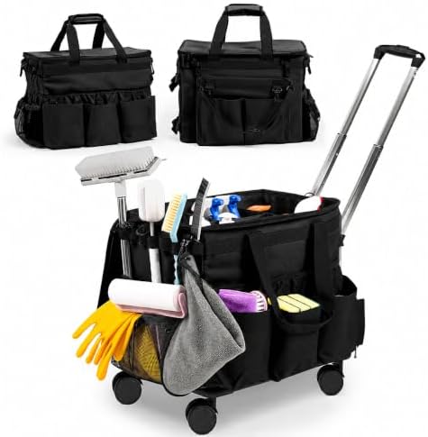 Rolling Cleaning Caddy Bag w/Detachable Trolley & Lid (Black) by Unknown