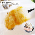 Lambswool Extendable Cleaning Duster 26-64 Inch, Anti-Static Wall Duster Cleaner with Sponge Grip and Stainless Steel Extension Pole for High Ceiling Fan, Interior, and Roof Dusting - Yellow & White - Image 5
