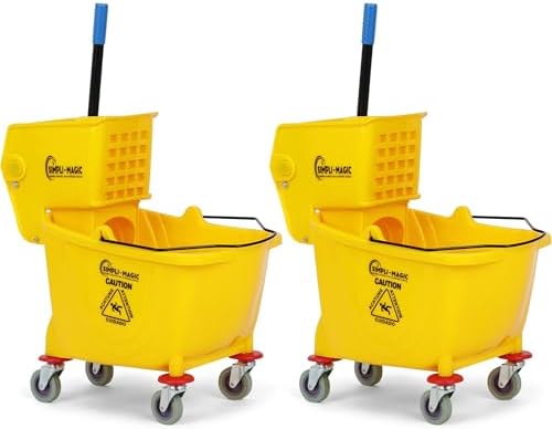 SIMPLI-Magic Side Press Wringer Commercial Mop Bucket on Wheels, 2-Pack, 26 Quart, Yellow, Polyethylene by Simpli-Magic