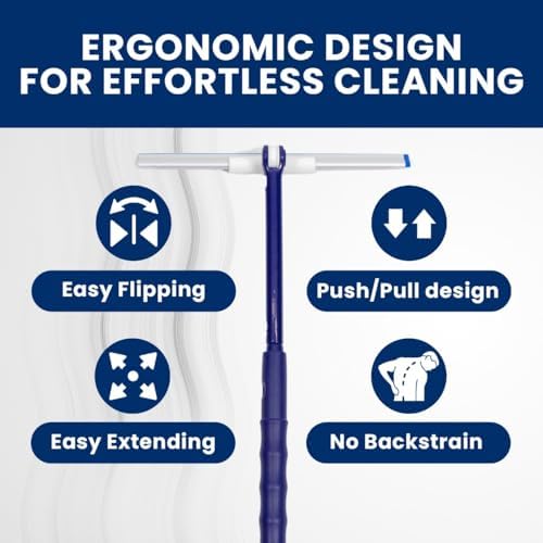 Extendable Shower Squeegee with 180-Degree Rotating Blade for Push/Pull Use – Ergonomic Cleaning Tool for Showers, Glass Doors, and Windows – 16'' to 28'' Handle for Strain-Free Cleaning - Image 5