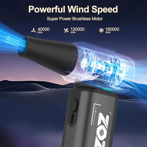 Compressed Air Duster, 180000RPM Powerful Cordless Electric Air Duster with Brushless Motor and LED Light, Rechargeable Stepless Speed Regulation Dust Blower for PC, Keyboard, House, Car and Outdoor - Image 3