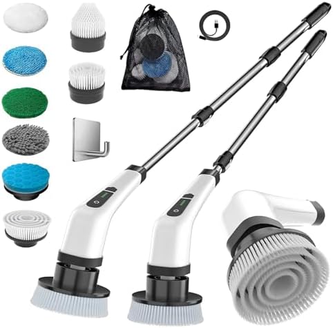 MGLSDeet Electric Spin Scrubber Scrub Brush, Rechargeable Cleaning Brush with 8 in 1 Replaceable Brush Heads, Cordless Power Spin Scrubber 90Mins for Bathroom Shower Bathtub Glass Car by MGLSDeet