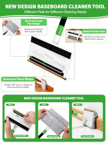 4-in-1 Baseboard Cleaning Tool with 60" Extendable Handle Brush - Image 3
