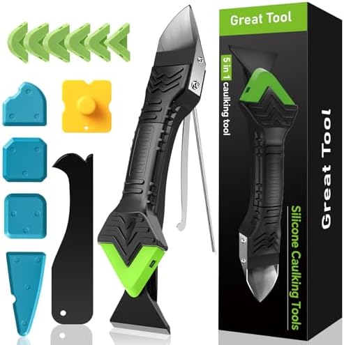 5 in 1 Silicone Caulking Tool Kit, Caulk Remover Tool with Stainless Steel Head,Caulk Finishing Tool with Different Angles,Grout Removal Tool for Kitchen Sink Washroom Floor Bathroom Toilet Caulking by Sentoo
