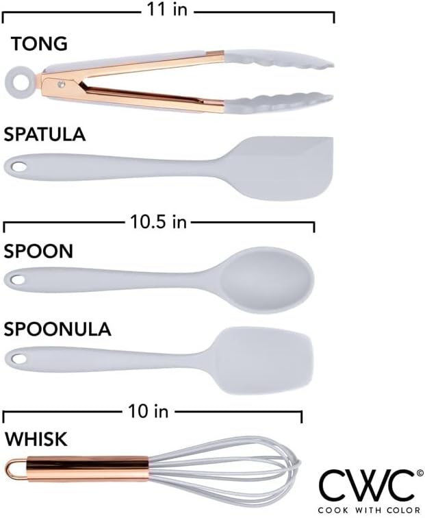 COOK WITH COLOR Silicone Cooking Utensils, Kitchen Utensil Set, Easy to Clean Silicone Kitchen Utensils, Cooking Utensils for Nonstick Cookware, Kitchen Gadgets Set, Standard, White - Image 4
