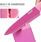 hecef 15 Pieces Kitchen Knife Set with Built-in Sharpening Wooden Block, Dishwasher Safe, High Carbon Stainless Steel Knife Block Set with Steak Knives, Kitchen Scissors, Hot Pink - Image 4