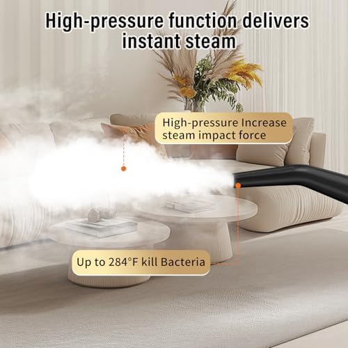 Mixoo Steam Cleaner, 6-Level Adjustable Handle, 15s Heat-Up, 1.08 Quarts Tank, Portable Steamer for Cleaning with 6 pcs Accessories for Home Dirt, Grease, Grout, Tile,Floor, Car (White Black, 1200ML) - Image 3