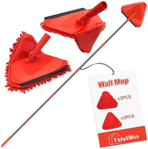 TidyBliss Upgraded Foldable Wall Cleaning Mop with 80” Long Handle (Red) by TidyBliss