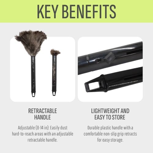 Retractable Feather Duster 8-14 in Adjustable - Natural Ostrich Feather Duster for Cleaning Ceiling Fans, Blinds, Plantation Shutters, Walls & Furniture - Quality Checked in USA - 1 Pack - Image 3