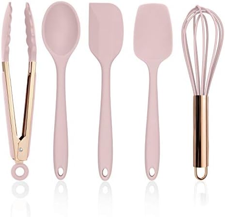 COOK WITH COLOR Silicone Cooking Utensils, Kitchen Utensil Set, Easy to Clean Silicone Kitchen Utensils, Cooking Utensils for Nonstick Cookware, Kitchen Gadgets Set, Standard, Pink by CookwithColor