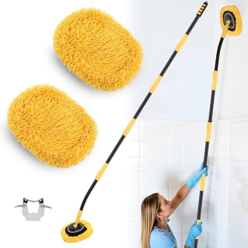 Wall Cleaner Mop,73”Wall Mop Cleaner with Long Handle,Ceiling Dust Mop with 15° Bent Labor-Saving Elbow Extension Pole for Cleaning Walls Window Ceiling Floor Car High Cabinet by wlich