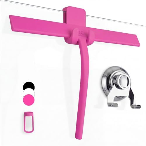 GÜTEWERK Silicone Shower Squeegee with 3-in-1 No-Drill Mount, Pink, 15'' by G%C3%9CTEWERK