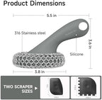 SUBEKYU Cast Iron Scrubber with Silicone Handle, Stainless Steel Skillet Cleaner for Cast Iron Pans (Gray Scrubber + Scraper) - Image 7