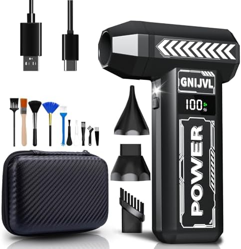 Compressed Air Duster, 150,000RPM 4-Gear Adjustable Super Power Air Blower Electric Air Duster with LED Light,One-tap Booster with 8000mAh Rechargeable Battery for PC, Keyboard, Car, Home Cleaning by Unknown