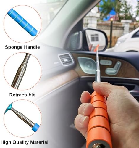 Dickno Car Side Mirror Squeegee, 35.6'' Retractable Rearview Mirror Wiper, Mini Portable Auto Window Squeegee Cleaner, Universal Vehicle Glass Cleaning Tool for Rainy Foggy Weather (Blue) - Image 5