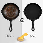 SUBEKYU Cast Iron Scrubber with Silicone Handle, Stainless Steel Skillet Cleaner for Cast Iron Pans (Yellow Scrubber + Scraper) - Image 2