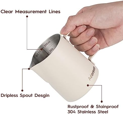Milk Frothing Pitcher, 350ml/12oz Steaming Pitchers Stainless Steel Milk Coffee Cappuccino Latte Art Barista Steam Pitchers Milk Jug Cup with Decorating Art Pen, Matte White - Image 2