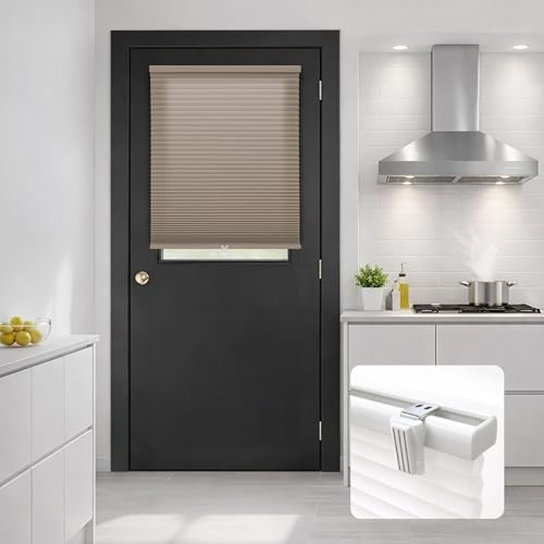DEZ FURNISHINGS Cordless No Tools No Drill 1.5" Magnet Light Filtering Shades for Metal Doors, 27" W x 42" H, Latte by DEZFurnishings