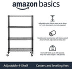 Amazon Basics 4-Shelf Heavy Duty Garage Shelving Storage Unit on 3" Wheel Casters, Adjustable Metal Wire Rack with Leveling Feet, 36" x 14" x 57.75", Black - Image 4