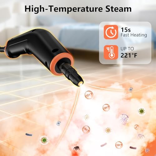 Steam Cleaner, Portable Steamer for Cleaning with 16pcs Accessories, 6-Level Adjustable, 15s Heat-Up, Handheld Steam Cleaner for Home for Tile, Grease, Dirt, Grout, Car Detailing, Orange - Image 4