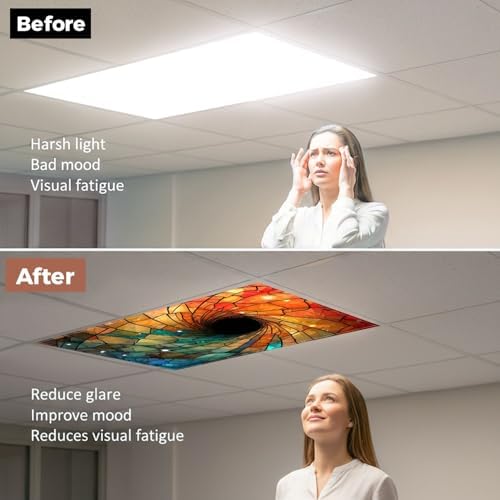 6 Pcs Fluorescent Light Covers for Ceiling Lights Colorful stained glass spiral computer generated abstract 3D rendering Magnetic Decorative Shade Filters 4x2 ft for Classroom Office Hospital Decor - Image 3