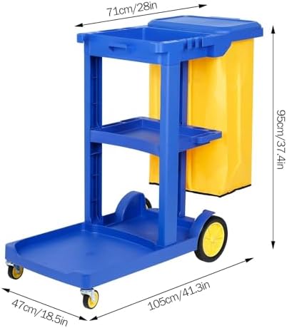 tonchean Commercial Janitorial Cart, 3-Shelf Housekeeping Cart with 22 Gallon Vinyl Bag & Cover, Large Cleaning Cart with Wheels for Hotel, Store, School, Office - Image 3
