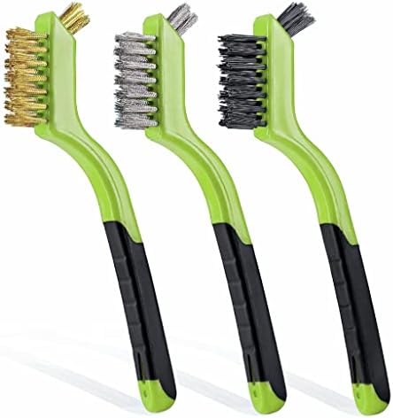 Lavaxon Wire Brush Set 3Pcs - Nylon/Brass/Stainless Steel Bristles with Curved Handle Grip for Rust, Dirt & Paint Scrubbing with Deep Cleaning – 7 Inches (Green) by Lavaxon-TheCleaningCompanion