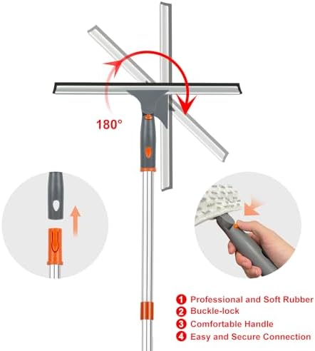 BITOPE Window Cleaner Tool Squeegee for Window Cleaning with 86" Extendable Pole Microfiber & Chenille Pad Squeegy for Exterior High Window Shower Door Glass Car RVs - Image 3