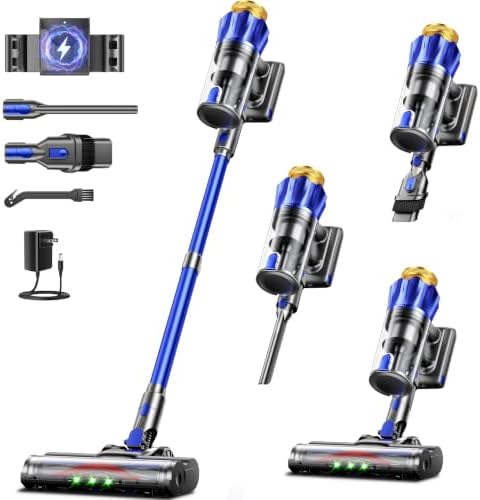 Cordless Vacuum Cleaner, 650W 55KPa Powerful Suction, 70Mins Self-Standing Stick Vacuum with Anti-Tangle Brush, Touch Screen & 1.8L Dust Cup, Vacuum Cleaners for Home, Pet Hair, Carpets & Hard Floors by Unknown