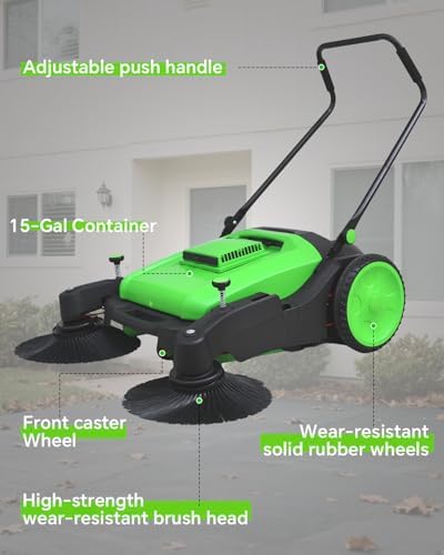43" Walk-Behind Hand Push Floor Sweeper Machine(Green) - Image 6