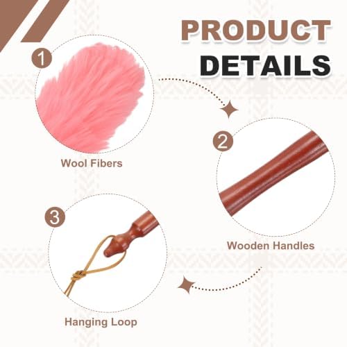 uxcell Wool Duster, 20.5" Natural Feather Cleaner Household Cleaning Duster with Solid Wooden Handle for Cleaning Fans Window Blinds Shelves Furniture, Pink - Image 3