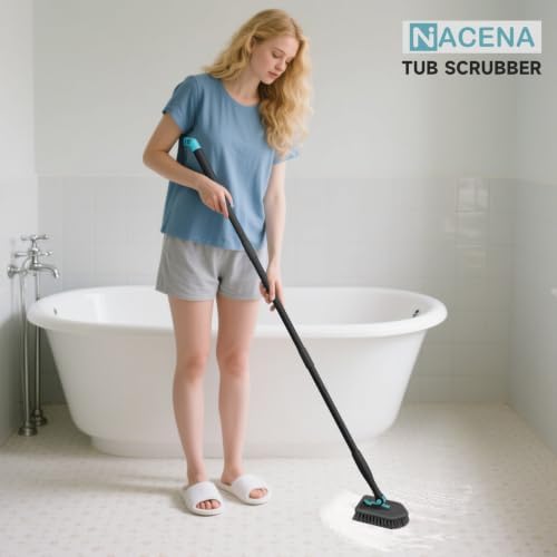 nacena Shower Scrubber with Long Handle, 4 in 1 Tile Tub Scrubber Brush with 3 Detachable Cleaning Shower Heads and Floor Squeegee Shower Cleaner Brush for Bathroom Kitchen Tub Sink Floor, Black - Image 7
