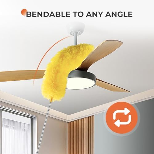 Microfiber Feather Duster, High Ceiling Fans with 30-100 Inch Pole, Yellow - Image 5