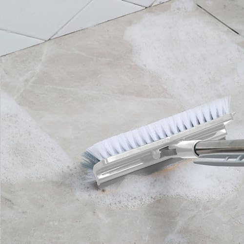 Grout Scrub Brush with 42" Long Handle Double-Sided Floor Scrub Brush V-Shape Grout Cleaner with Squeegee 180° Rotating for Tile Floors, Baseboards, Wall - Image 3
