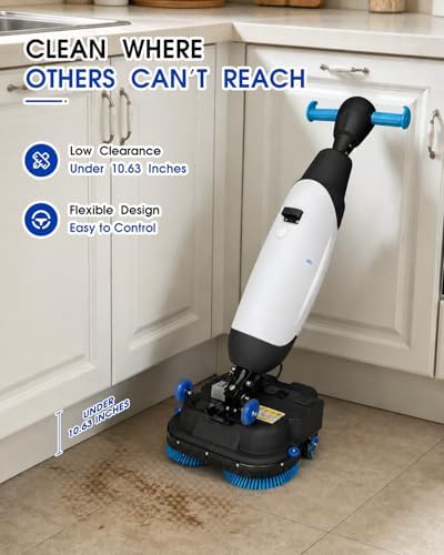 17" Commercial Floor Scrubber Machine Cordless with Magnetic Dual Brush, 360°Rotation Multi-Purpose Industrial Floor Scrubber with Suction Suitable for Office Gym Kitchen Supermarket Warehouse - Image 3