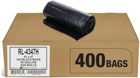 Aluf Plastics 56 Gallon 1.2 MIL (eq) Black Heavy Duty Trash Bags - 43" x 47" - Pack of 400 - For Kitchen, Contractor, Janitorial, Industrial, Municipal, Healthcare, & Hospitality by AlufPlastics