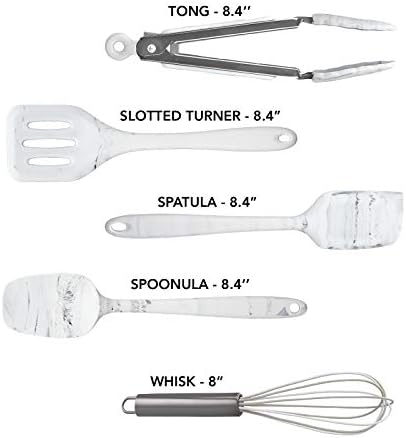COOK WITH COLOR Silicone Cooking Utensils, Kitchen Utensil Set, Easy to Clean Silicone Kitchen Utensils, Cooking Utensils for Nonstick Cookware, Kitchen Gadgets Set, Mini, Marble White - Image 5