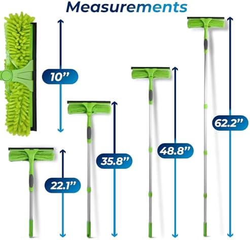 DSV Standard Professional Window Squeegee for Window Cleaning, 2 in 1 Rotatable Window Cleaning Squeegee Kit with Extension Pole, 62” Window Cleaning Tool for Indoor/Outdoor High Windows, Home, Car - Image 2