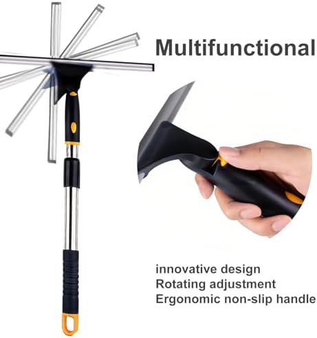 14" Window Cleaning Tool, All-Purpose Extendable Window Squeegee with 2 Blades and Stainless Steel Pole, Shower Squeegee for Glass Doors,Shower Doors, Windows, Bathroom and Car Windshields - Image 4