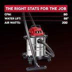 Vacmaster VOC508S 1101 5-Gal 4 Peak HP Stainless Steel Wet/Dry Vac Red - Image 7